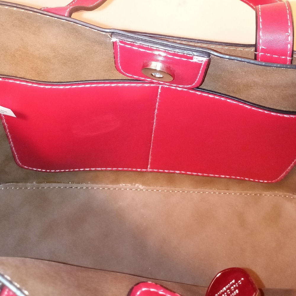 NWT London Fog Red Faux Leather Tote - Picture 4 of 7